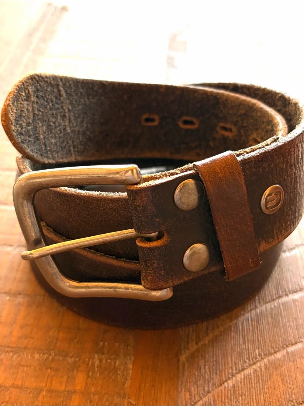 Men’s Solid Leather Belt Brown Distressed Heavy Duty Removable Buckle 46”